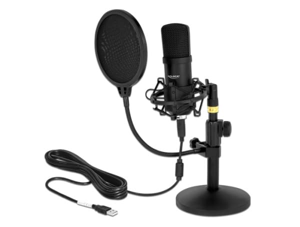 ?Delock profesjonelt USB-kondensatormikrofonsett for podcasting og spill