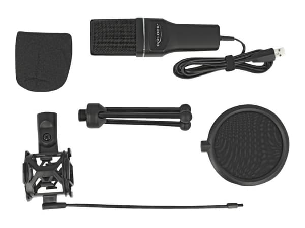 Delock USB Condenser Microphone Set for Podcasting, Gaming and Vocals - Mikrofon - USB - svart