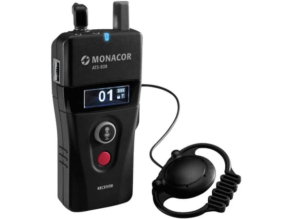 Monacor ATS-80R Hånd Mikrofon-modtager Overførselstype:Digital Inkl. klemme Hovedtelefon (3,5 mm jack) Digital