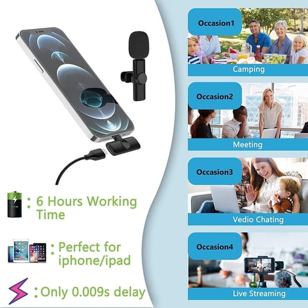 Lavalier Lightning Trådlös 1 st Mikrofoner Bluetooth - Svart