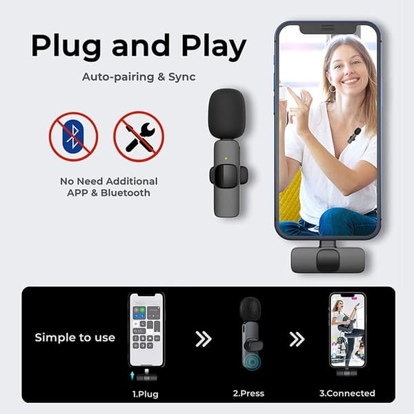Lavalier Lightning Trådlös 1 st Mikrofoner Bluetooth - Svart