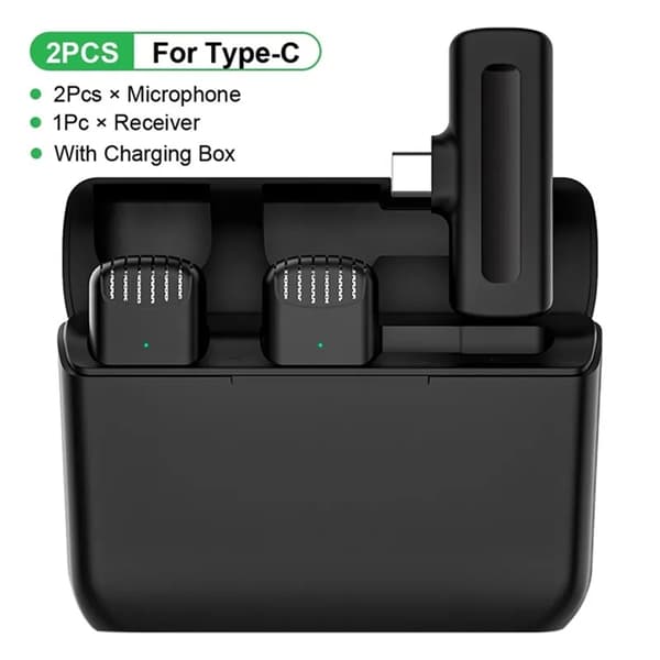 Lavalier Typ-C Trådlös 2 st Mini 2.4GHz 033A1 Mikrofoner - Svart