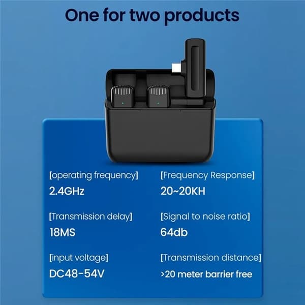 Lavalier Typ-C Trådlös 2 st Mini 2.4GHz 033A1 Mikrofoner - Svart