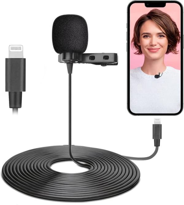 Lavalier Wired Omnidirectional Lightning Clip On Mikrofoner - Svart