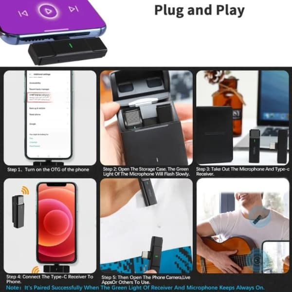Lavalier Lightning Trådlös Mini 2.4GHz Mikrofoner - Svart
