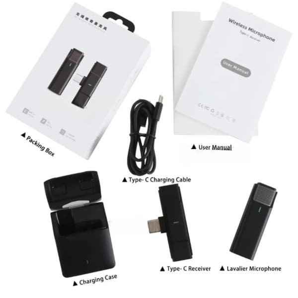 Lavalier Lightning Trådlös Mini 2.4GHz Mikrofoner - Svart