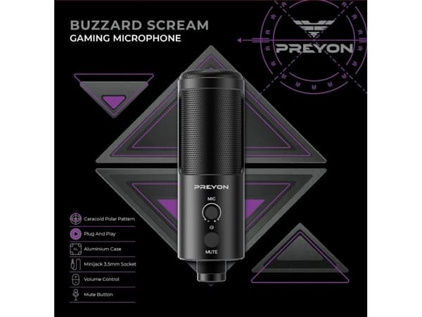 PREYON Buzzard Scream kondensatorinis mikrofonas|USB