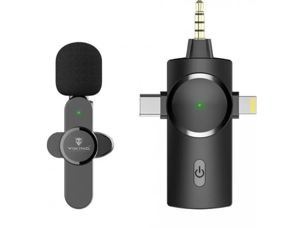 Viking trådløs mikrofon med klips M360, tilkobling USB-C / Lightning / 3,5 mm jack (VM3603IN1)
