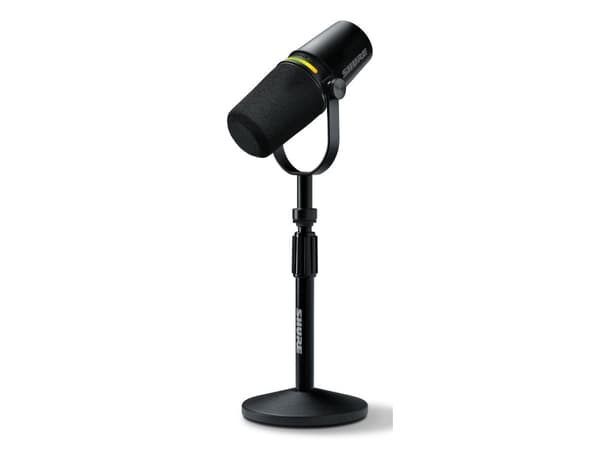 Shure MV7+K-BNDL - Mikrofon - 3-stifts XLR, USB - svart - med Shure-by-Gator skrivbordstativ - OBS-certifierad, MFi-certifierad