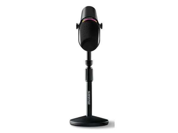 Shure MV7+K-BNDL - Mikrofon - 3-stifts XLR, USB - svart - med Shure-by-Gator skrivbordstativ - OBS-certifierad, MFi-certifierad