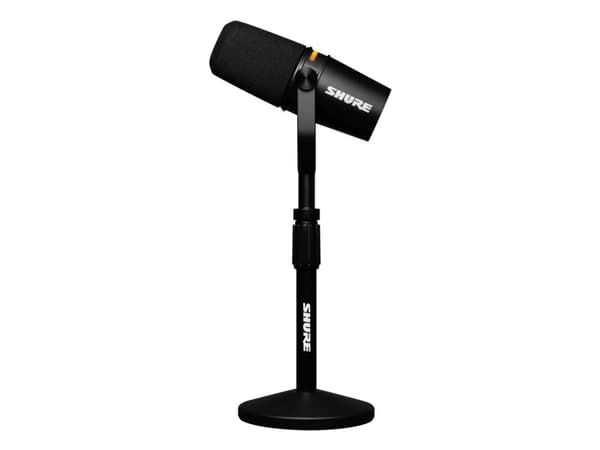 Shure MV7+K-BNDL - Mikrofon - 3-stifts XLR, USB - svart - med Shure-by-Gator skrivbordstativ - OBS-certifierad, MFi-certifierad