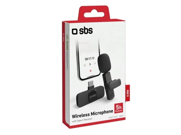 SBS TEMICTYCBTK, Lavalier-mikrofon, 20 m, Bodypack-mottaker, Kroppspakkesender, Sort, 24 timer