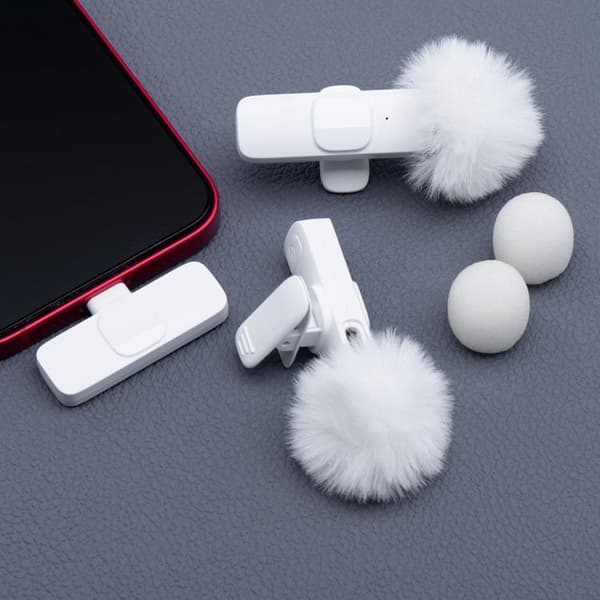 2-i-1 Trådlös Lavaliermikrofon USB-C Dubbel med Långt Hår K1 - Rosa
