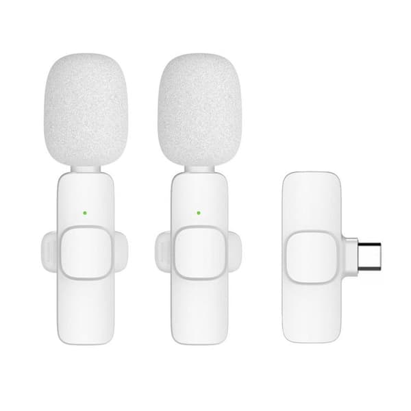 2-i-1 Trådlös Lavaliermikrofon USB-C Dubbel med Långt Hår K1 - Rosa
