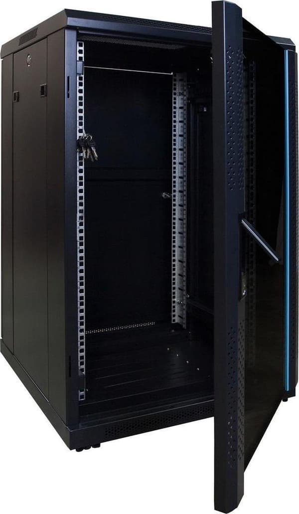 18U serverskab med glaslåge 600x600x1000mm (BxDxH)