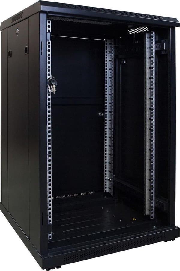 18U serverskab med glaslåge 600x600x1000mm (BxDxH)