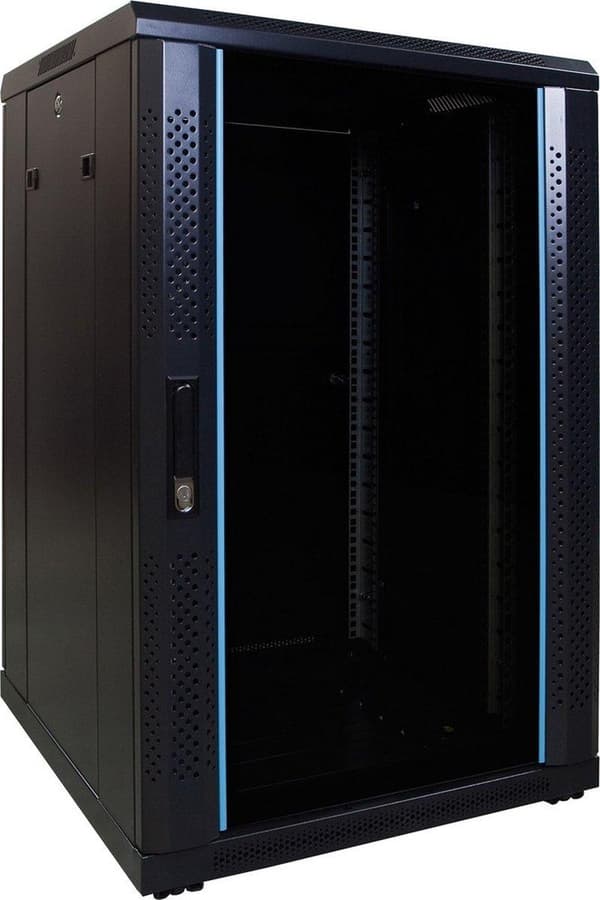 18U serverskab med glaslåge 600x600x1000mm (BxDxH)