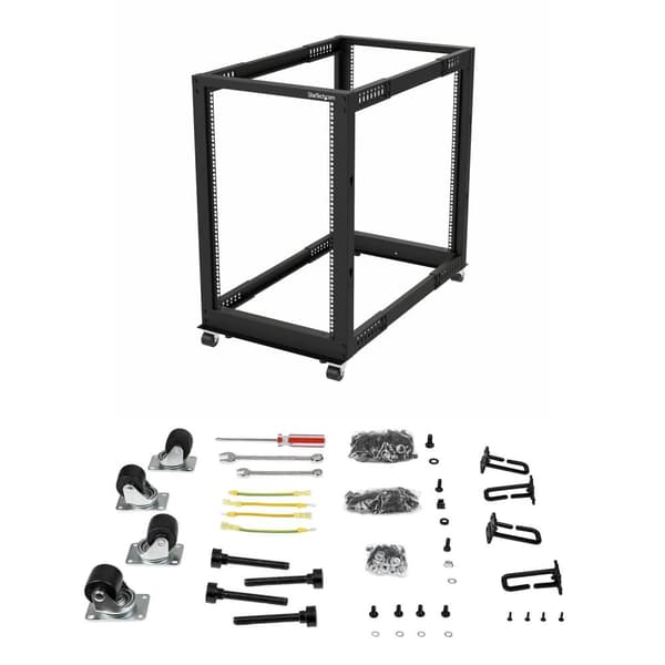 StarTech.com 18U åben rammestativ - 4 stolper - 22-40 tommer Justerbar dybde - kabinet - åben ramme - 4 stolper - gulvstående - sort - 18U