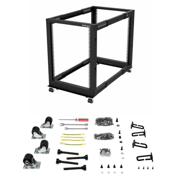 StarTech.com 15U åben rammestativ - 4 stolper - 22-40 tommer Justerbar dybde - Skab - Åben ramme - 4 stolper - Gulvstående - Sort - 15U