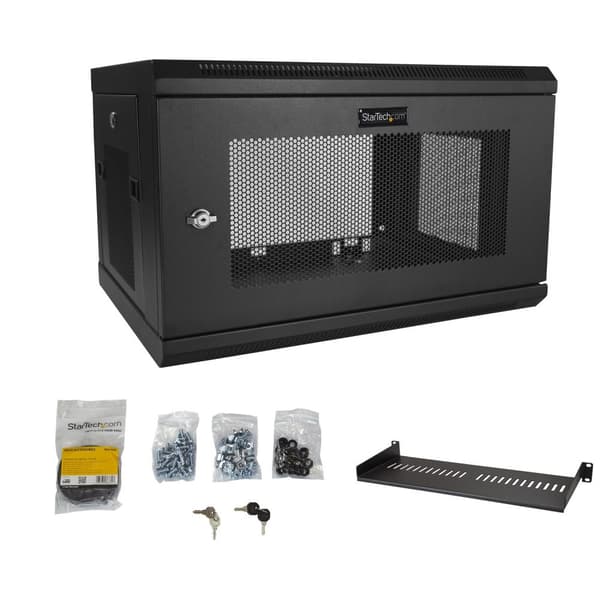 StarTech.com 6U Väggmonterad serverrack - upp till 43 cm djup - Gångjärnskåpa - Nätverksskåp - Serverskåp - Skåp för rackskåp - Väggmonterbar - Svart