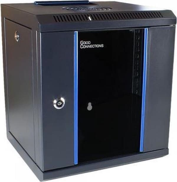 10" væghus, 6U, kulsort (RAL9005), 312 x 300 mm, færdigmonteret, Good Connections® (GC-R0102)