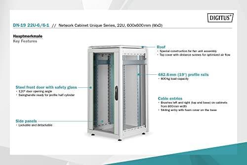 DIGITUS Professional Unique DN-19 22U-6/6-1 - skab - lysegrå, RAL 7035 - 22U - 48,3 cm (19") (DN-19 22U-6/6-1)