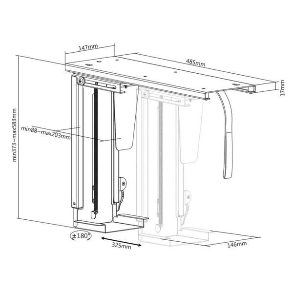 Maclean MC-885 B Datorhållare under skrivbord Svart Justerbar Max. 10 kg.