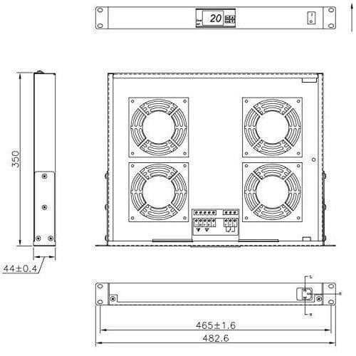 Techly Professional Gruppo 4 Ventole 1U per 19'' Rack med termostat LED Nero