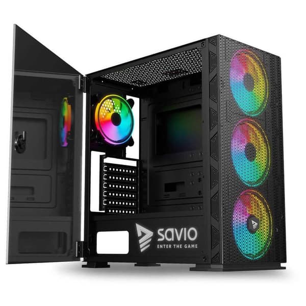 Savio Tornikotelo Raptor X1 Argb Glass Musta musta