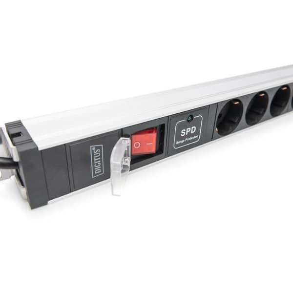 Digitus 1U aluminium PDU, rackmontering, 12 skyddskontakter