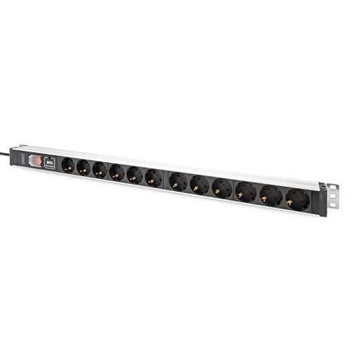 Digitus 1U aluminium PDU, rackmontering, 12 skyddskontakter