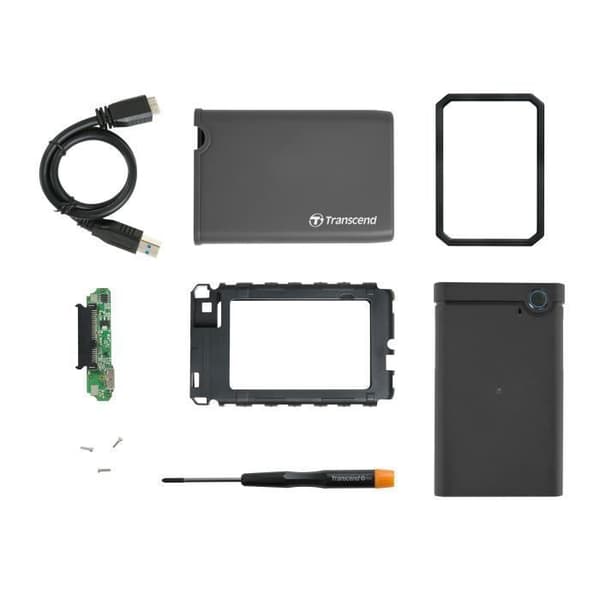 TRANSCEND Hårddiskkonverteringssats från intern till extern hårddisk - SSD - 2,5" - USB 3.0 - SATA III 6Gb/s Grå