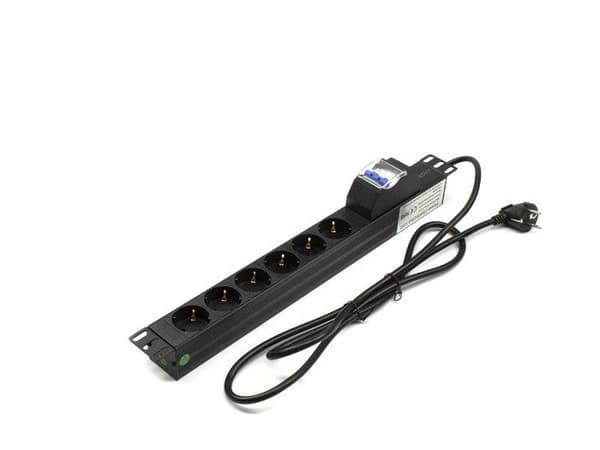 19" 6 X Schuko Rack Strömfördelare Med Magnetotermisk Och Skydd Lapara Nätverk
