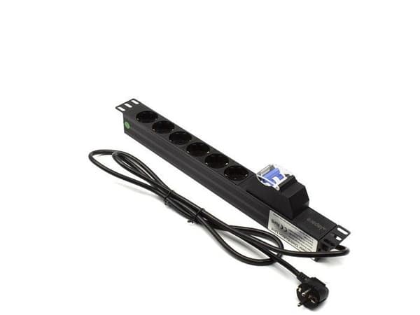 19" 6 X Schuko Rack Strömfördelare Med Magnetotermisk Och Skydd Lapara Nätverk