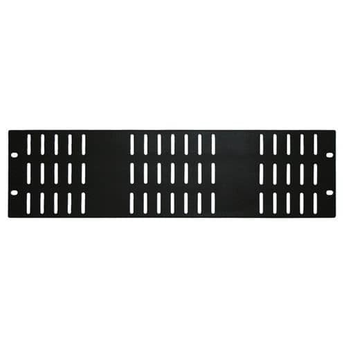 19" Rack Panel Fonestar med ventilationsöppningar, svart finish, mått 483 x 133,5 mm.
