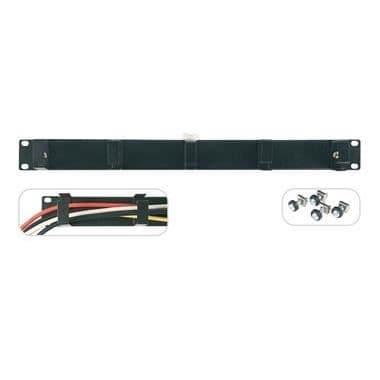 19" rackpanel Fonestar med främre kabelgenomföring, svart finish, 483 x 44,5 mm, med monteringstillbehör