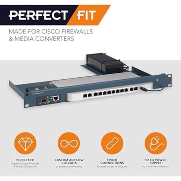 Rackmount.IT RM-CI-T14-MC Rackstöd för server för Cisco Meraki med enkel åtkomst till de främre nätverksanslutningarna, korrekt