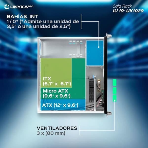 Boîte à Rack UNYKAch Mount UK1029 Format 1U 19 ATX-ITEX