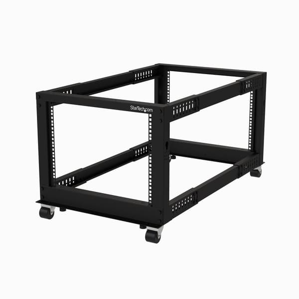 StarTech.com 8U öppet ramställ - 4 stolpar - 22-40 tum Justerbart djup - ställ - öppen ram - 4 stolpar - golvstående - svart - 8U