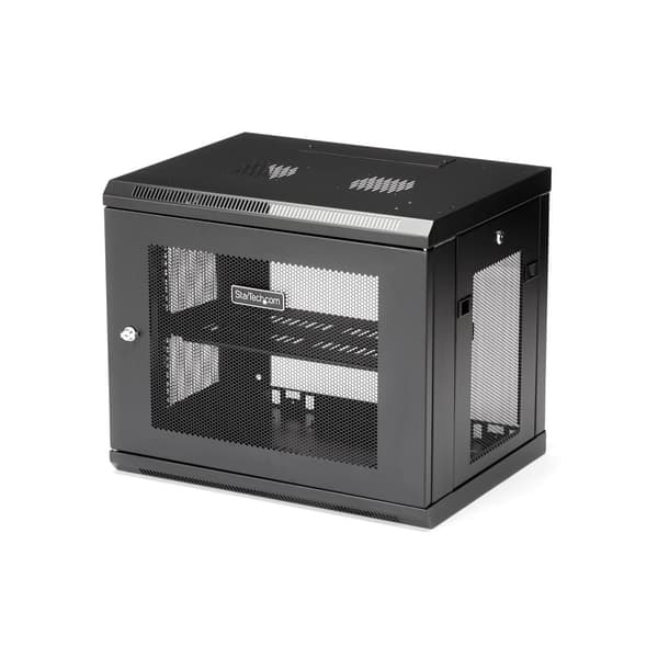 StarTech.com 9U Väggmonterad serverrack - upp till 43 cm djup - Gångjärnskåpa - Nätverksskåp - Serverskåp - Skåp för rackskåp - Väggmonterbar - Svart