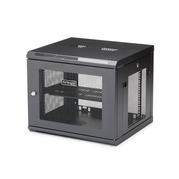 StarTech.com 9U Väggmonterad serverrack - upp till 53 cm djup - Gångjärnskåpa - Nätverksskåp - Serverskåp - Skåp för rackskåp - Väggmonterbar - Svart