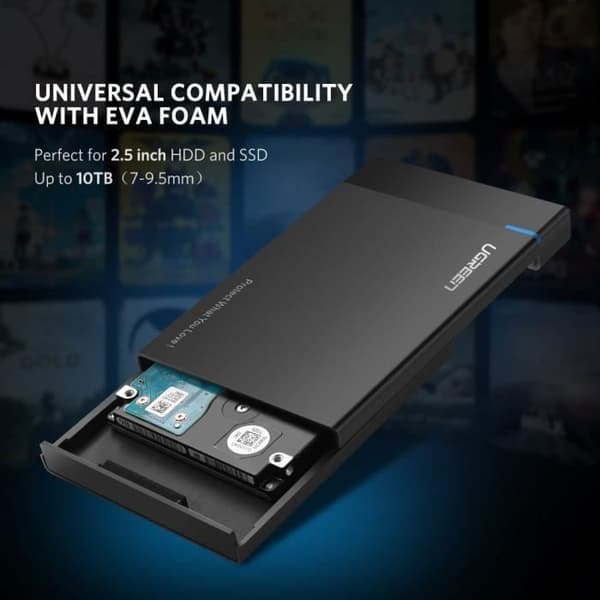 Extern hårddiskhölje 2,5" SATA HDD SSD - UGREEN - Plug & Play - 5Gbps - Svart