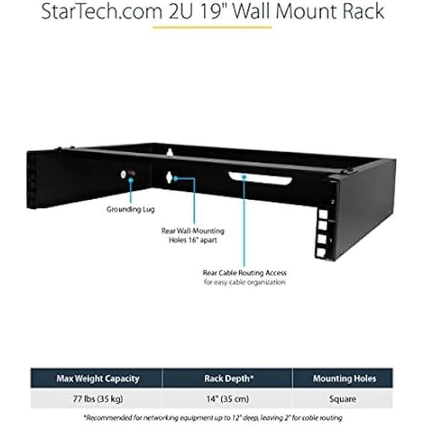 Rack Mural 2U - StarTech.com - Lågprofilmodell - 19" - Kapacitet 35kg - Kallvalsat stål