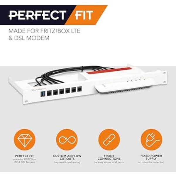 Fäste - Rackmount.IT - RM-FB-T2 - 1U - Vit - För AVM Fritz!Box 5530, 6850 LTE, 7530