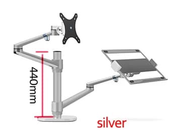 Bærbar computerstand, ergonomi, fuld bevægelsesrotation, lang stang sølv