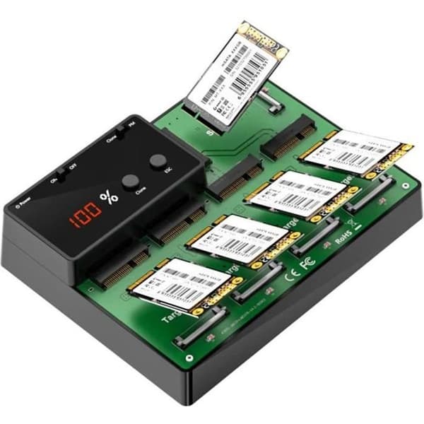 Dockningsstation. Dockning för 5 mSATA SSD USB3.0-länk med KLONNING-funktion. 5GB extern USB-strömförsörjning