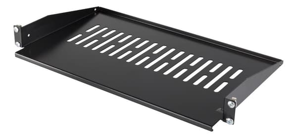19" fixed shelf, 1U, SPCC, vent holes, black