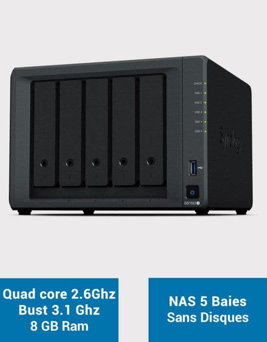 SYNOLOGY 5-fack expanderbar NAS-server - DS1522+ Sort