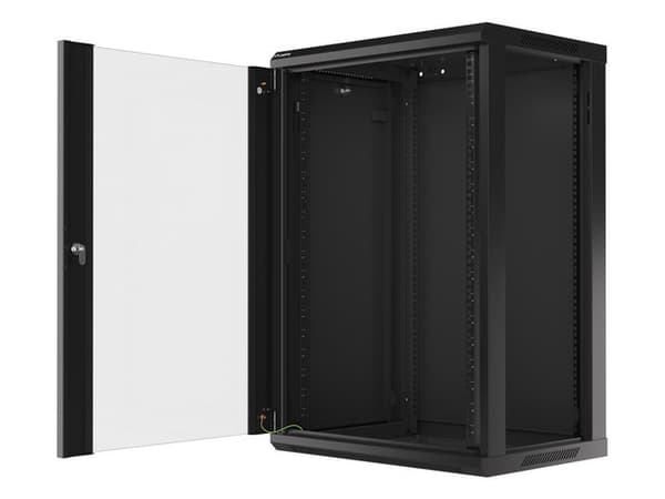 Lanberg wall-mounted installation rack cabinet 19'' 18U 600x450mm black (glass door)