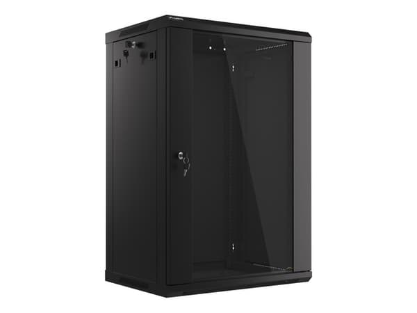 Lanberg wall-mounted installation rack cabinet 19'' 18U 600x450mm black (glass door)